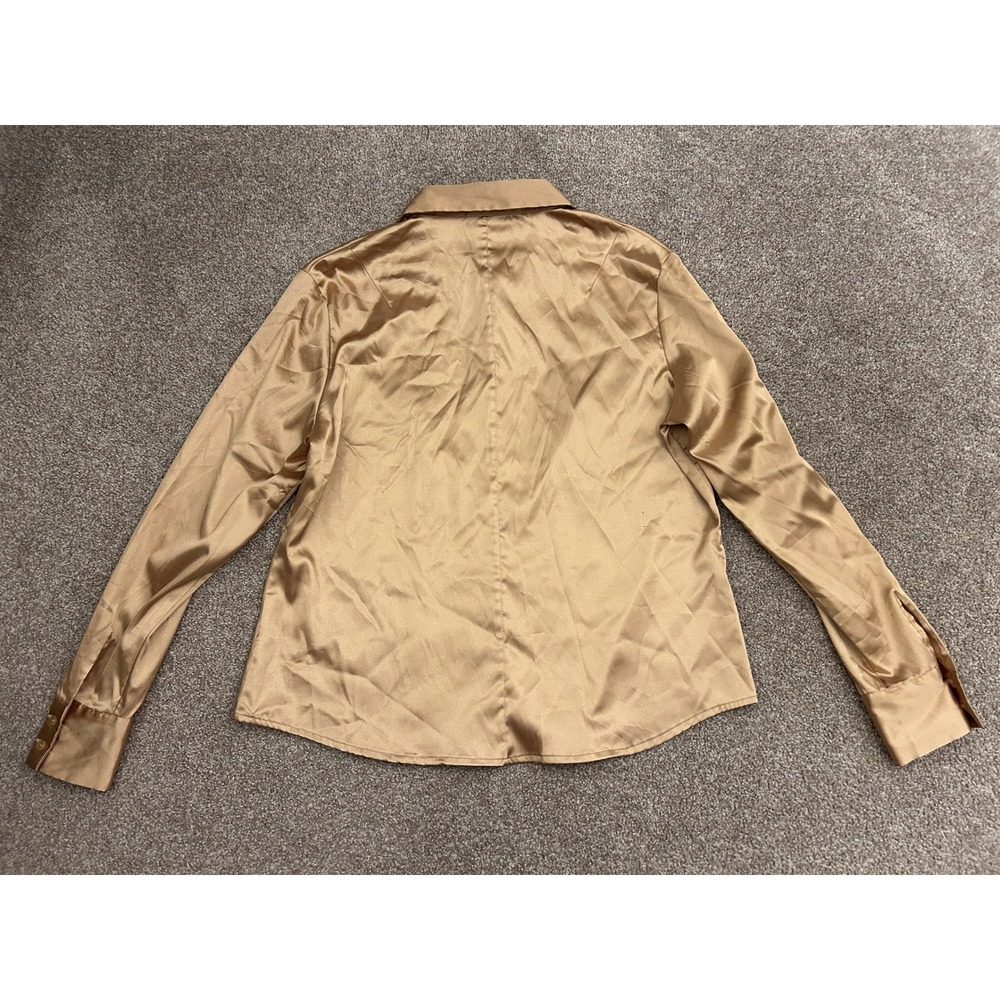 Kathy Ireland Blouse Womens XL Gold Excellent Satin Long Sleeve Button Down Top - Picture 13 of 14